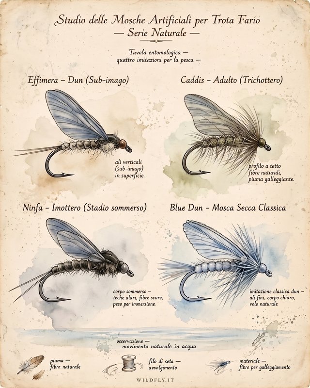 Tavola entomologica - Effimera - Dun - Caddis - Ninfa - Blue Dun