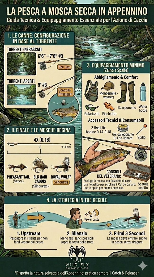 La Pesca a Mosca Secca in Appennino Tosco-Emiliano Guida tecnica, attrezzatura e strategie per l'azione di caccia in torrente